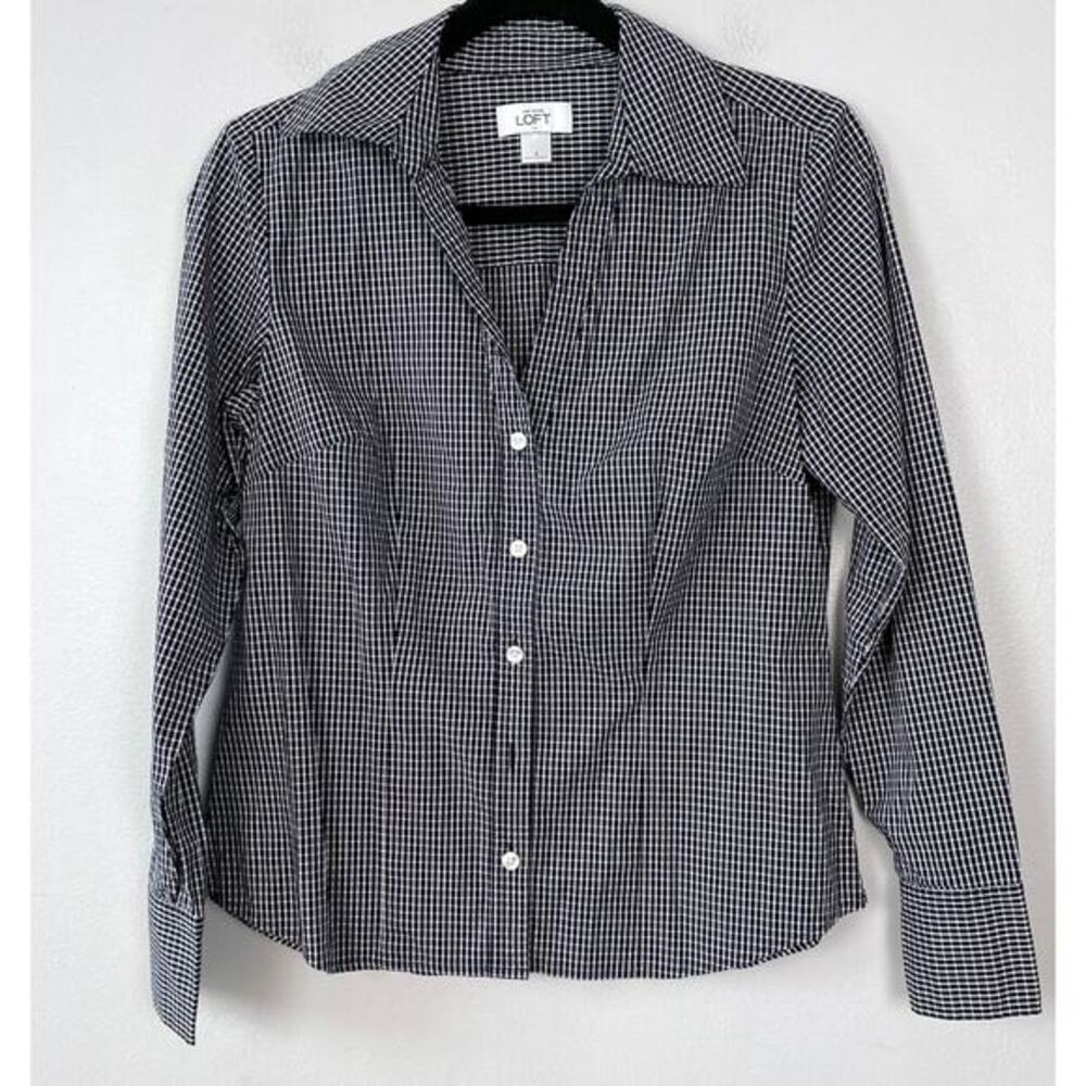 Loft Outlet Black & White Fitted Button-Down Shirt Collared Long Sleeve Size 6